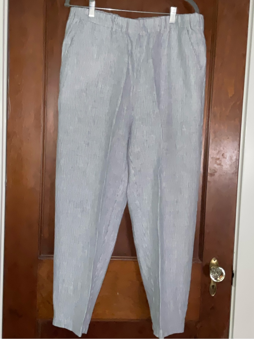 Quince Blue & White Pinstripe Camp-Collar Short Sleeve Top and matching Pant - Picture 3 of 5